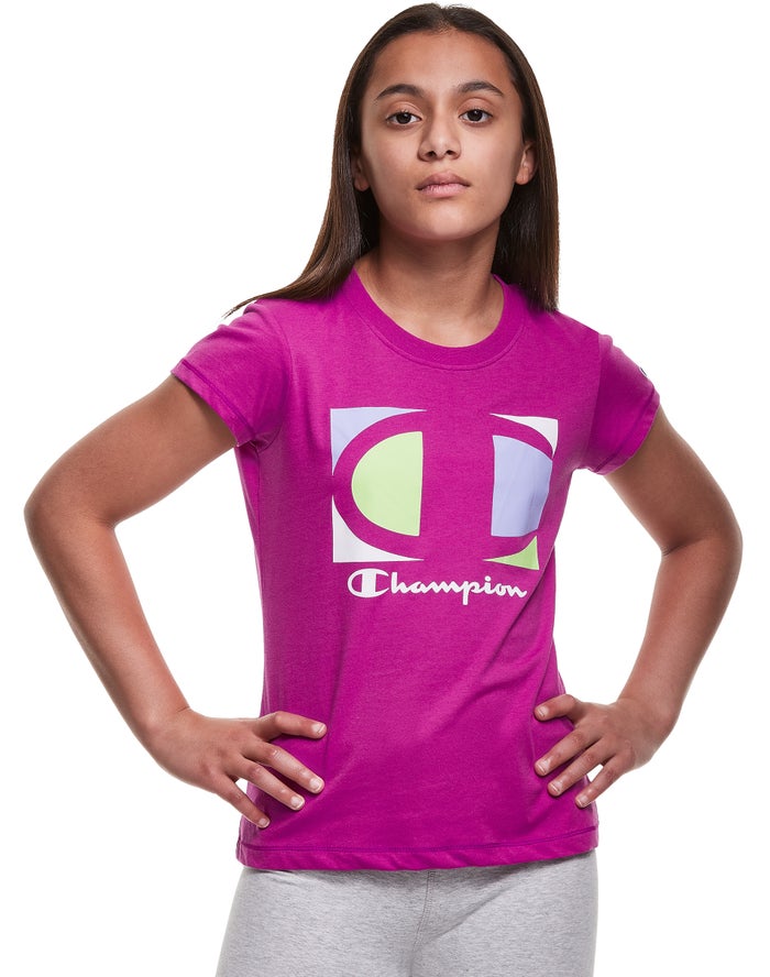 Champion Classic Graphic Colorblock Logo - Tytön Violetit T-Paita - Suomi 5890376-IU